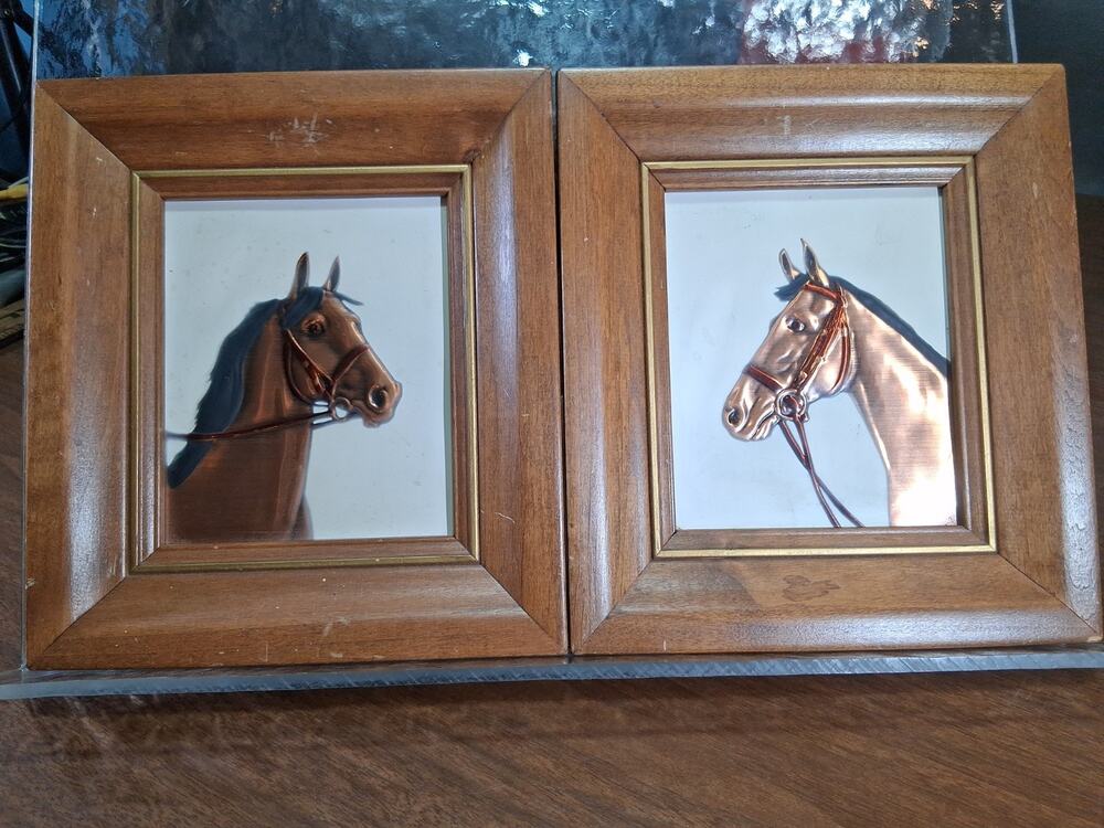 Vintage Pair Of Horse Portrait Pictures By R. Dehl Coppercraft Equestrian Farm
